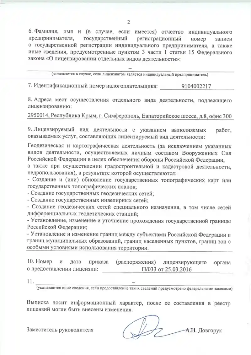 Выписка о лицензии на геодезию 06 04 2022 2